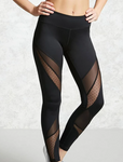 Women's Mid Waist Black Leggings with Transparent Cut Outs